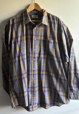 Vintage The Men’s Store At Sears Plaid Shirt 2XL Tall Purple Yellow Teal Button